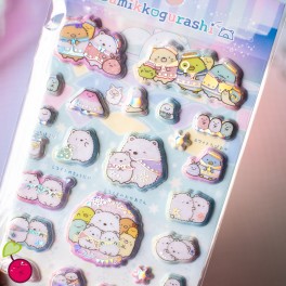 Stickers relief Sumikko Gurashi  - Shirokuma visite sa famille - Fond aurore